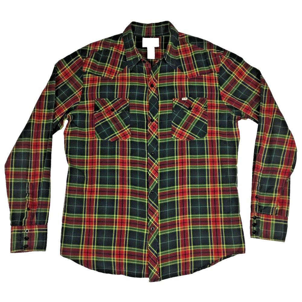 Stapleford Mens XL Western Plaid Button Up Shirt Red Green Cotton Long‎ Sleeve